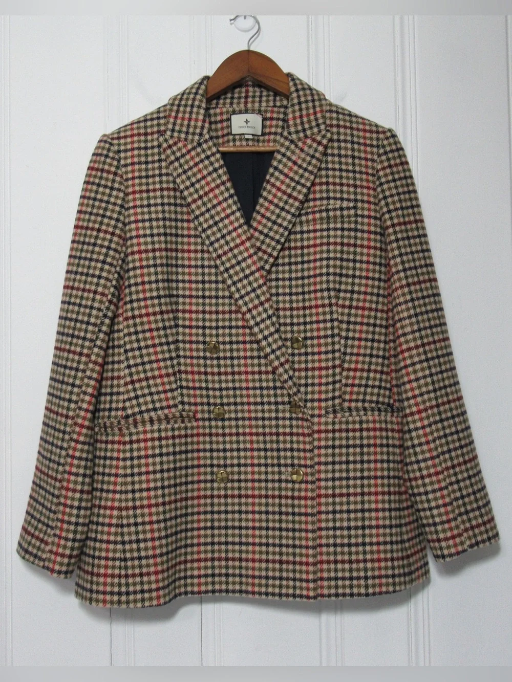 Tuckernuck Diana Wool Blend Blazer in Autumn Check Size Large